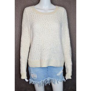 Anthropologie Moth Poly/Wool Blend Popcorn Knit Sweater Cream Size L